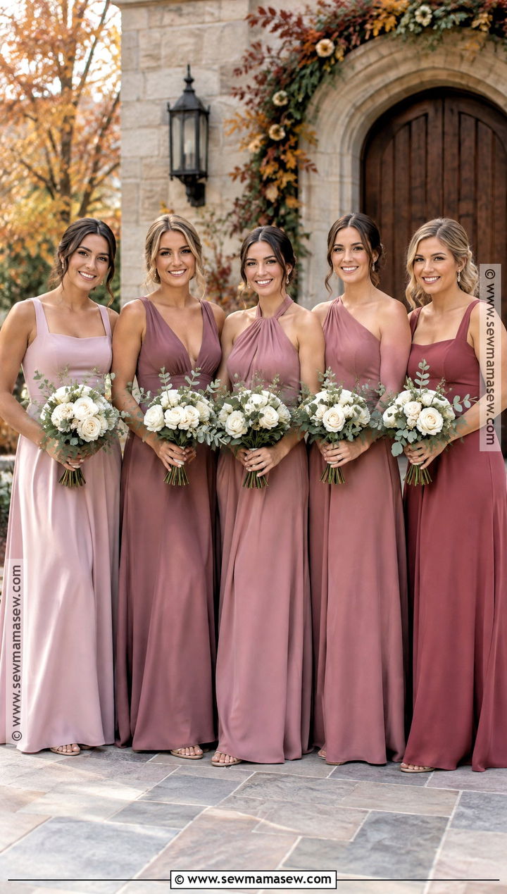 Mixed Pink Bridesmaid Dress Look - 15 Fall Pink Wedding Bridesmaid Dresses