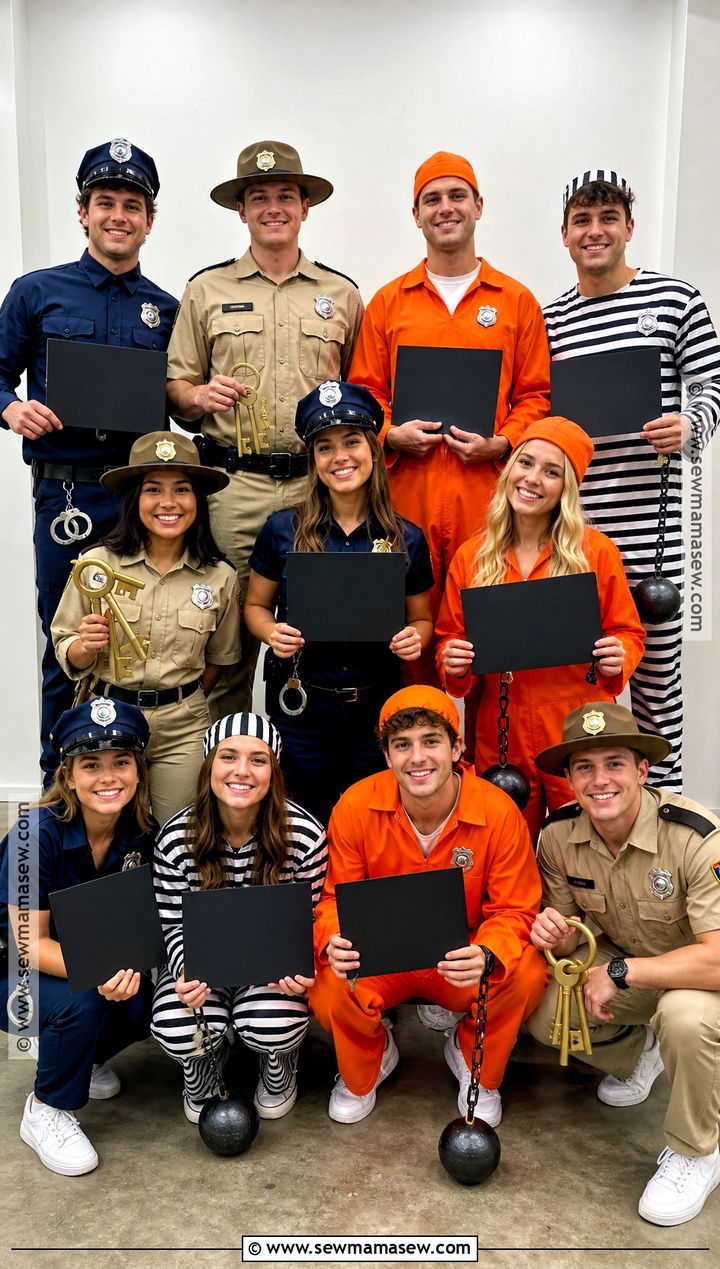 Mixed Police And Prisoner Lineup Costume - 35 police and prisoner costume ideas
