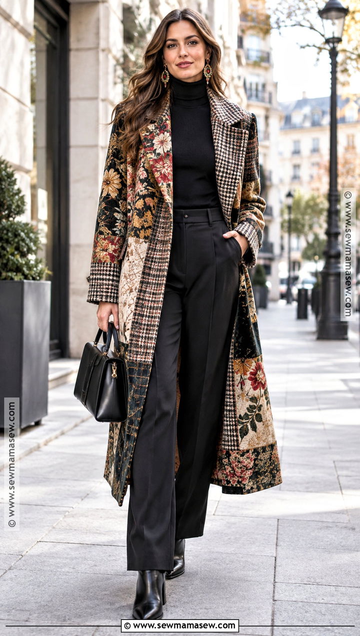 Mixed Print Coat And Monochrome Outfit - 25 funky fall fashion ideas