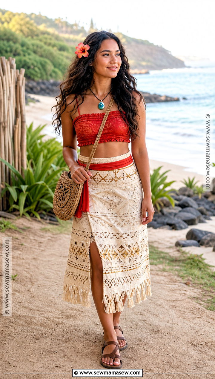 Moana Halloween Outfit With Red Crop Top And Skirt - 30 disney halloween outfits for women