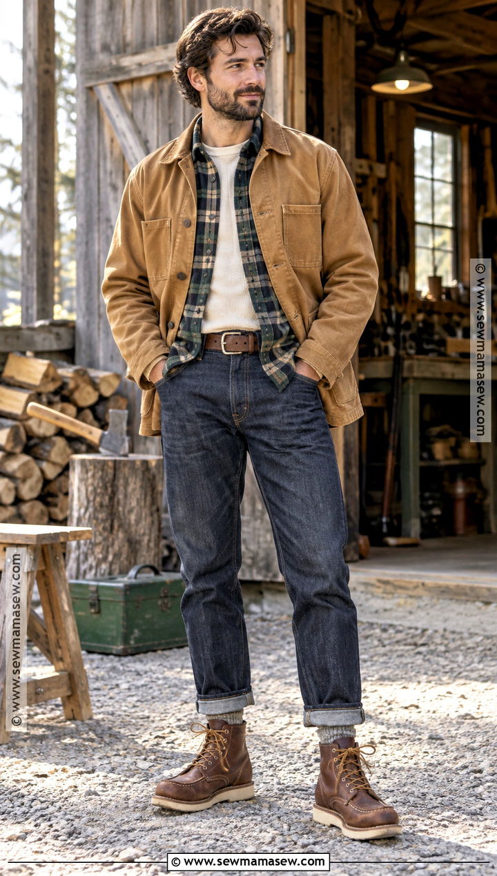 Moc Toe Boots With Raw Denim and Flannel Shirt - 15 fall shoes 2026 for men
