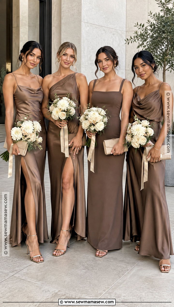 Mocha Bridesmaid Dresses With Ivory Bouquets - 20 wedding color schemes fall september bridesmaid dresses