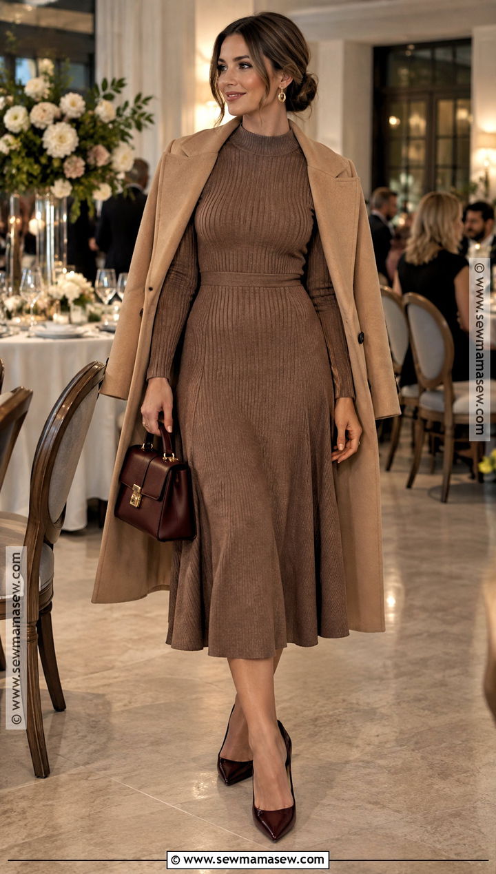 Mocha Knit Dress Fall Wedding Guest Outfit - 25 wedding guest outfit fall ideas