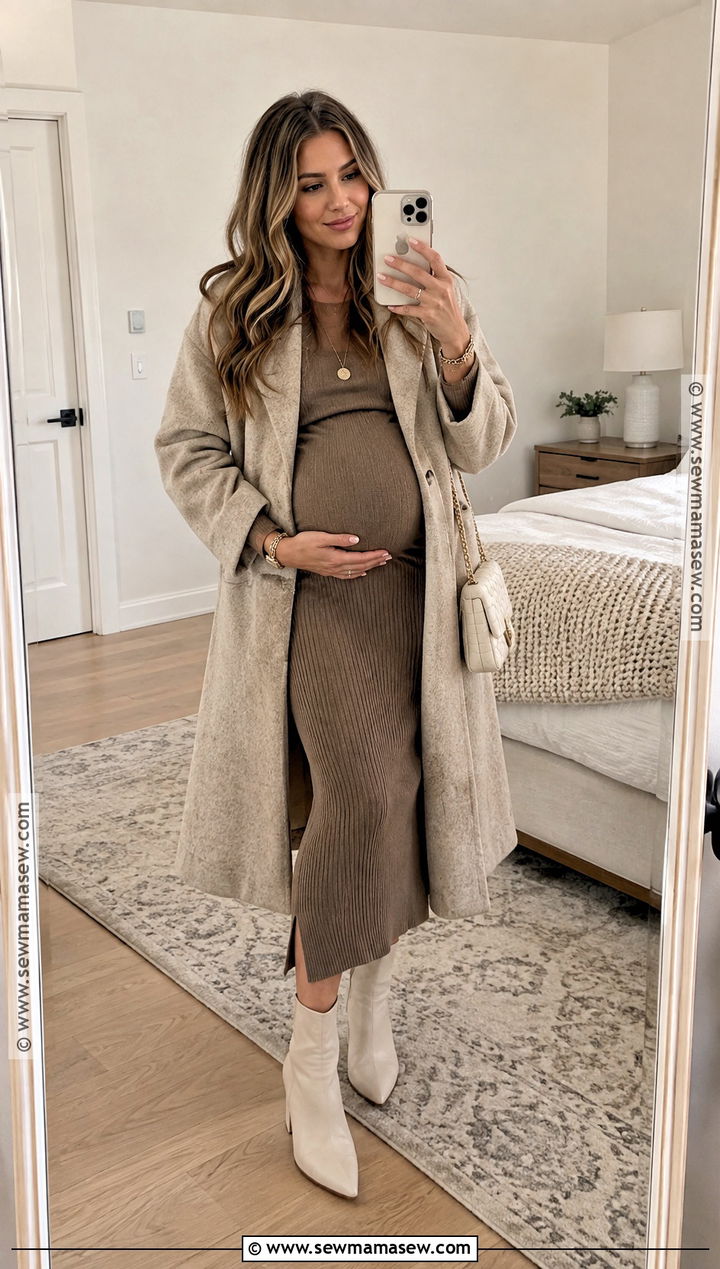 Mocha Sweater And Knit Skirt Baby Shower Outfit - 20 October Baby Shower Outfit Ideas for Moms