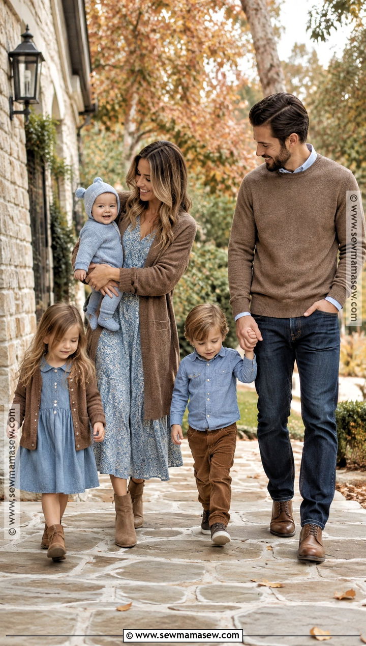 Mocha and Dusty Blue Family Photo Outfits - 15 family photo outfits neutral fall