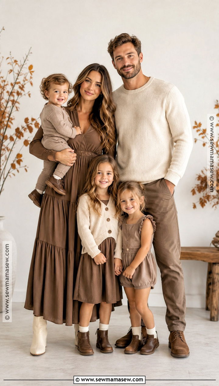 Mocha and Soft White Fall Family Photo Outfits - 20 Neutral Fall Family Photo Outfits