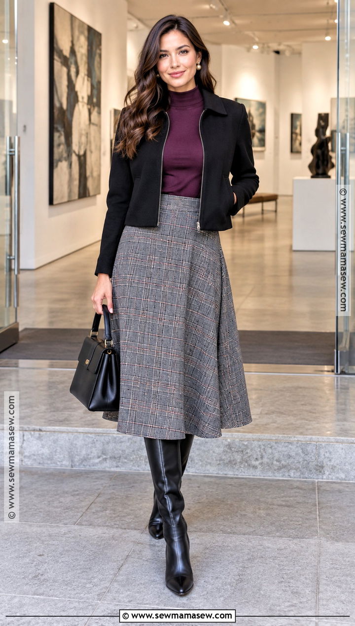 Mock Neck Fall Tee Shirt With Midi Skirt - 20 Fall Tee Shirts