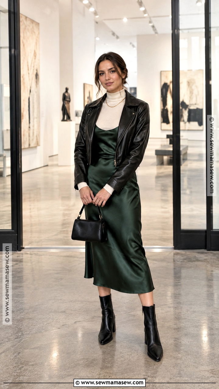 Mock Neck Long Sleeve Fall Outfit Under A Slip Dress - 20 Long Sleeve Fall Outfits