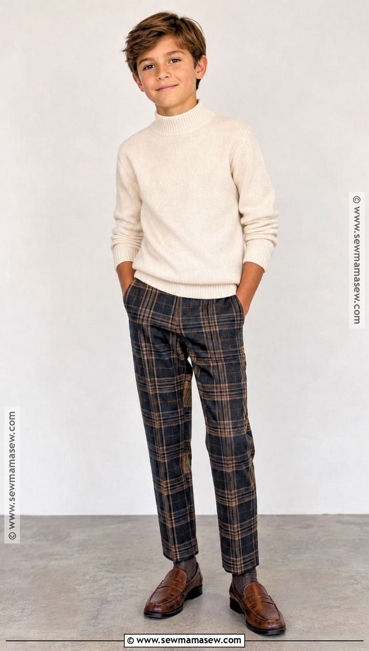 Mock Neck Sweater And Plaid Pants Fall Picture Day Outfit - 25 fall picture day outfits for kids