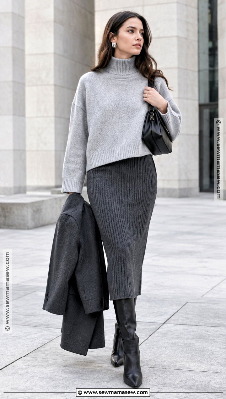 Mock Neck Sweater Over Ribbed Dress Outfit - 20 sweater over dress outfit autumn ideas