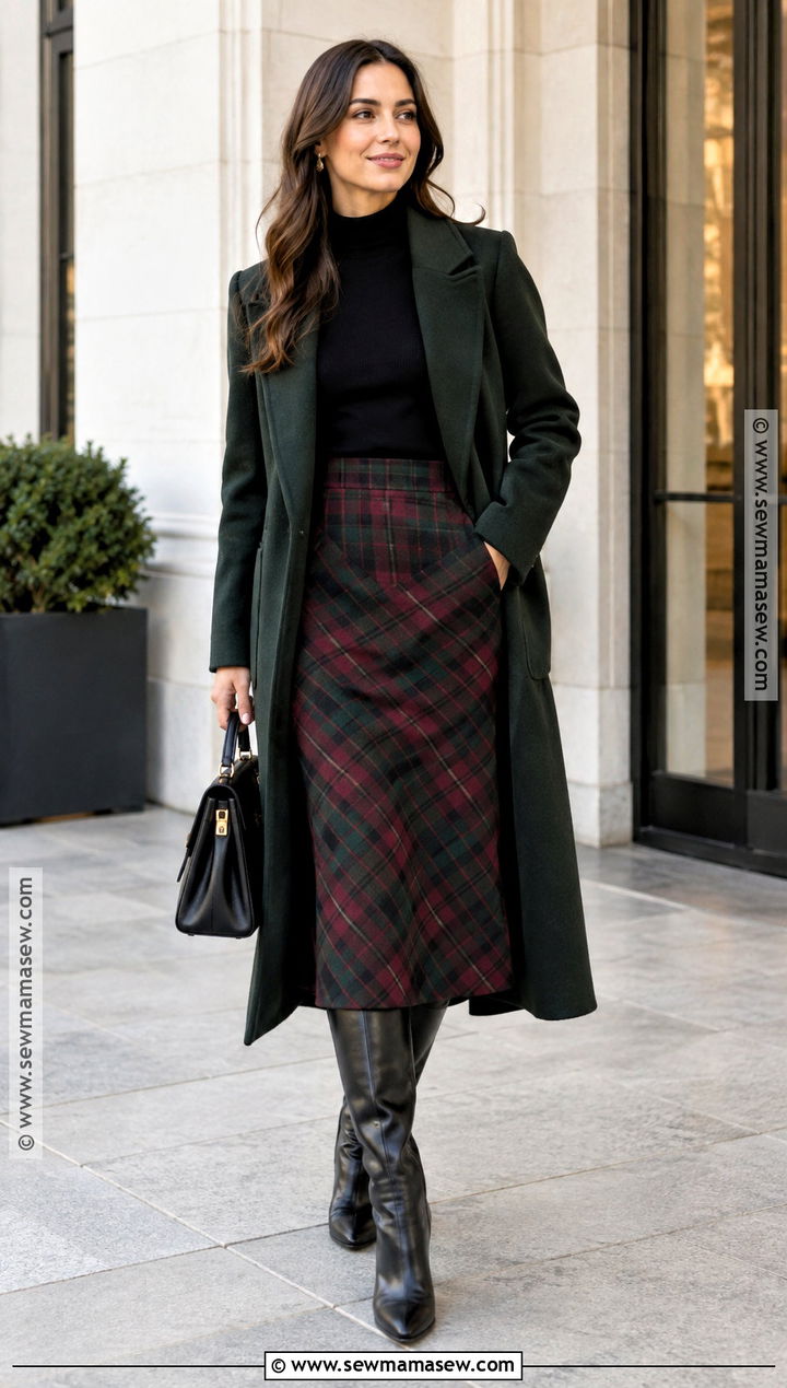 Mock Neck Sweater With Plaid Midi Skirt - 20 Autumn Sweaters