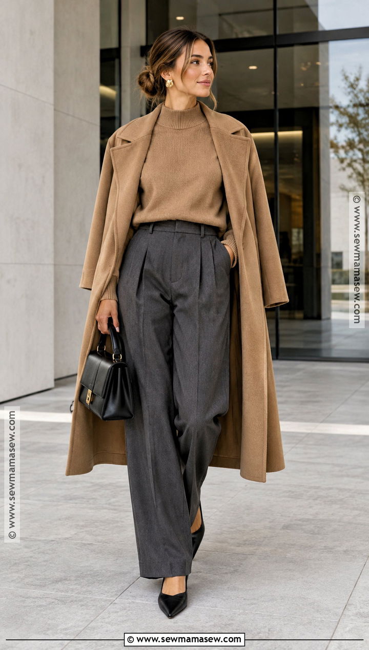 Mock Neck Sweatshirt With Tailored Pants - 20 fall sweatshirt outfit ideas