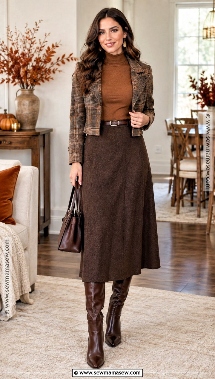 Mock Neck Top And A Line Skirt Thanksgiving Outfit - 20 Thanksgiving Inspo Outfits