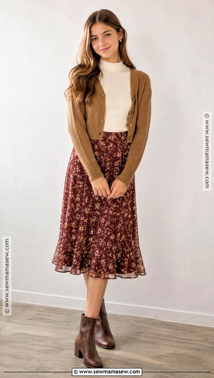 Mock Neck Top And Midi Skirt Fall Picture Day Outfit - 20 fall picture day outfits