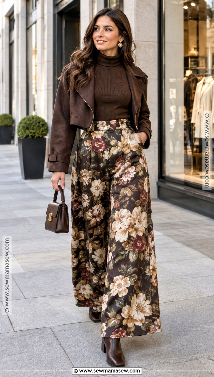 Mock Neck Top With Floral Palazzo Pants - 15 Autumn Floral Pants
