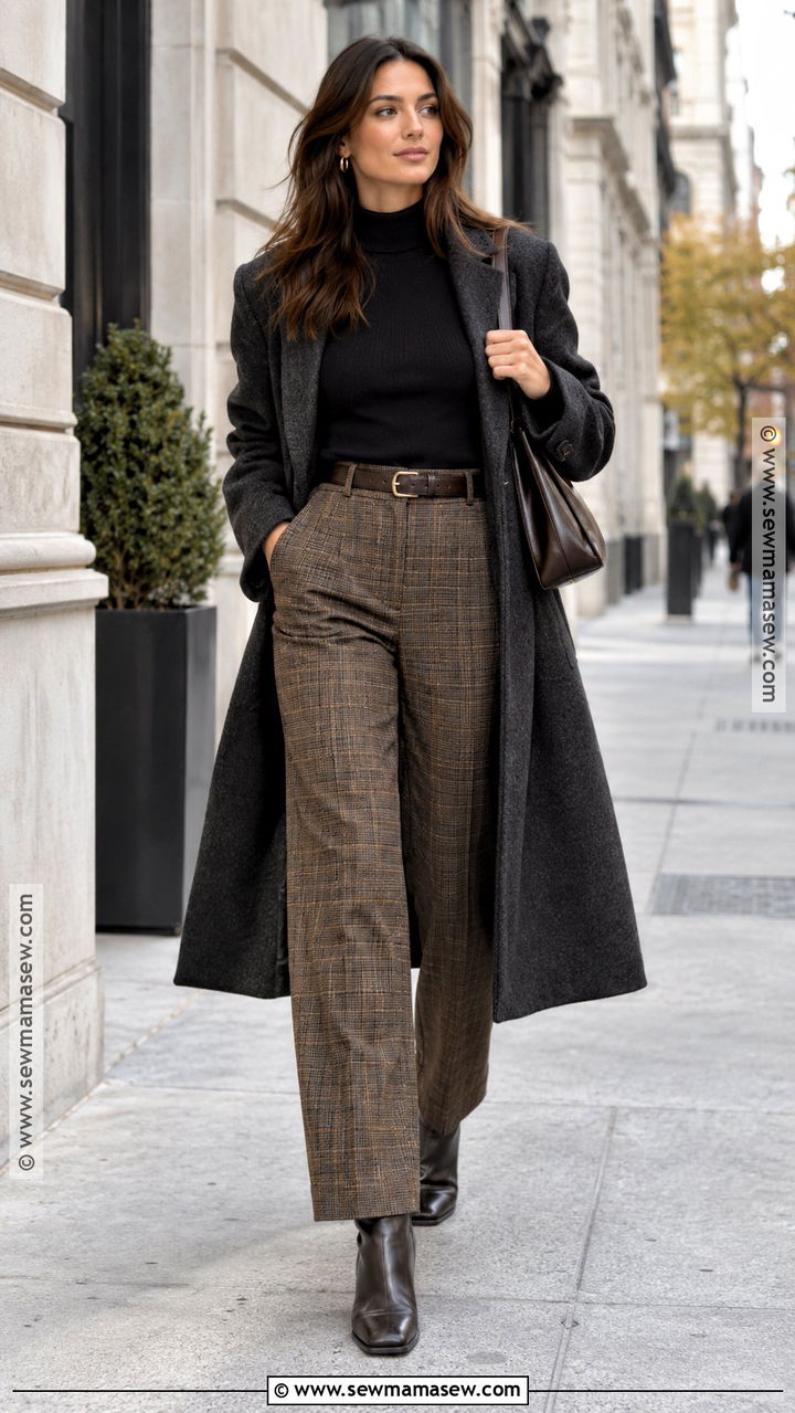 Mock Neck Top and Plaid Trousers 90s Fall Outfit - 20 90s fall outfits aesthetic