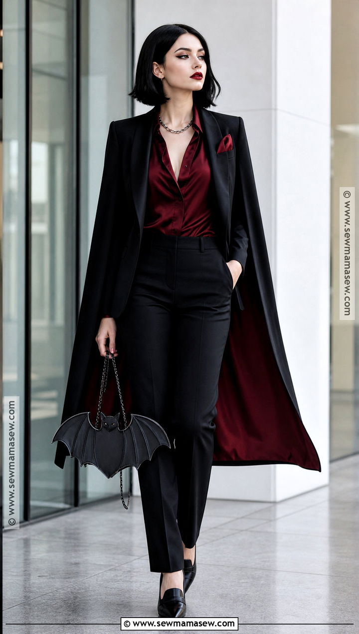 Modern Dracula Costume With Black Pantsuit - 30 Dracula Costume Ideas for Women