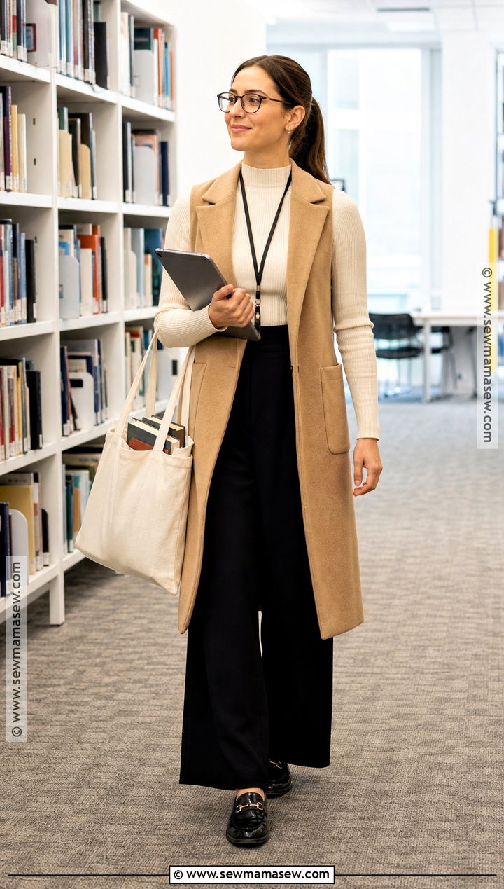Modern Librarian Costume With Wide Leg Pants - 30 librarian costume ideas