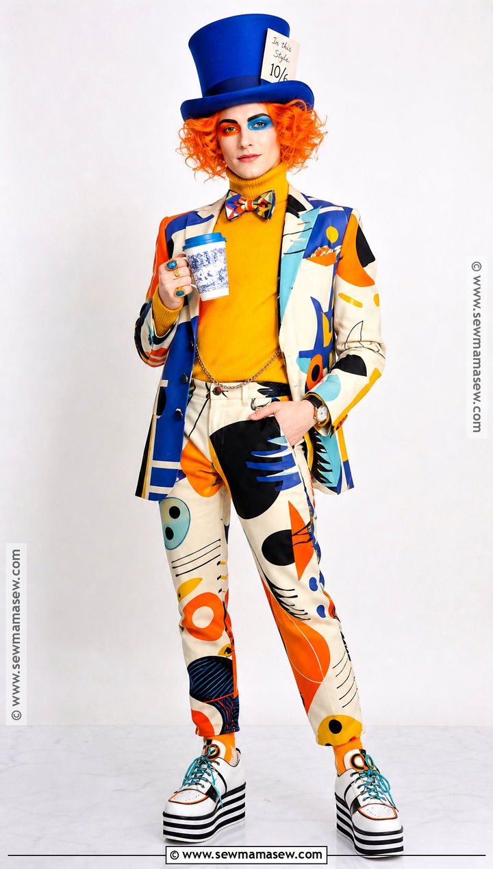 Modern Mad Hatter Costume With Printed Suit - 50 mad hatter costume ideas