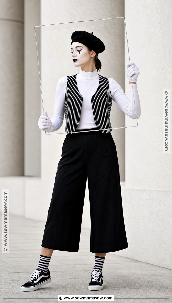 Modern Monochrome Mime Costume With Culottes - 30 Mime Costume Ideas for Women