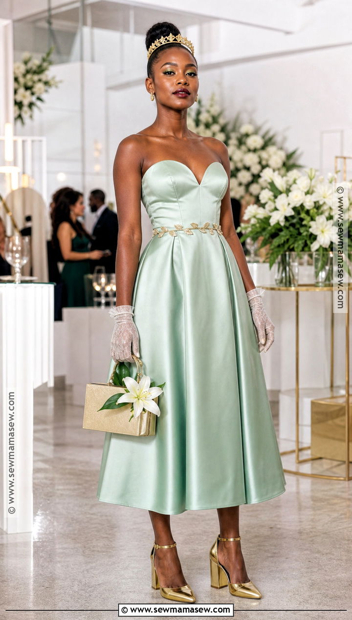 Modern Princess Tiana Green Midi Dress Costume - 30 Princess Tiana Halloween Costume Ideas