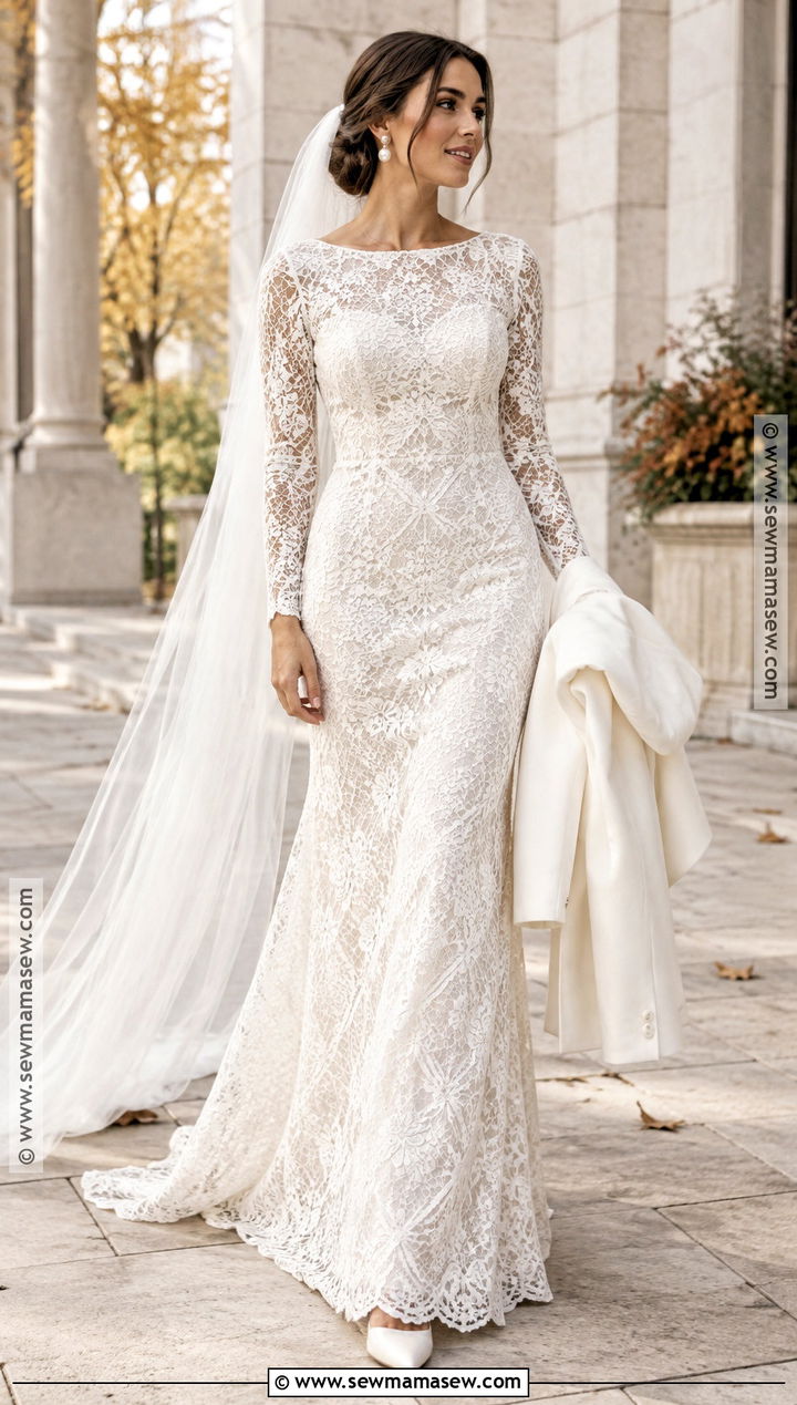 Modern Sheath Lace Wedding Dress - 15 fall lace wedding dress ideas