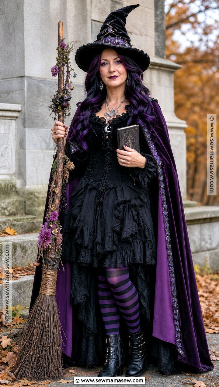 Modern Witch Costume With Purple Cape - 45 cool halloween costumes