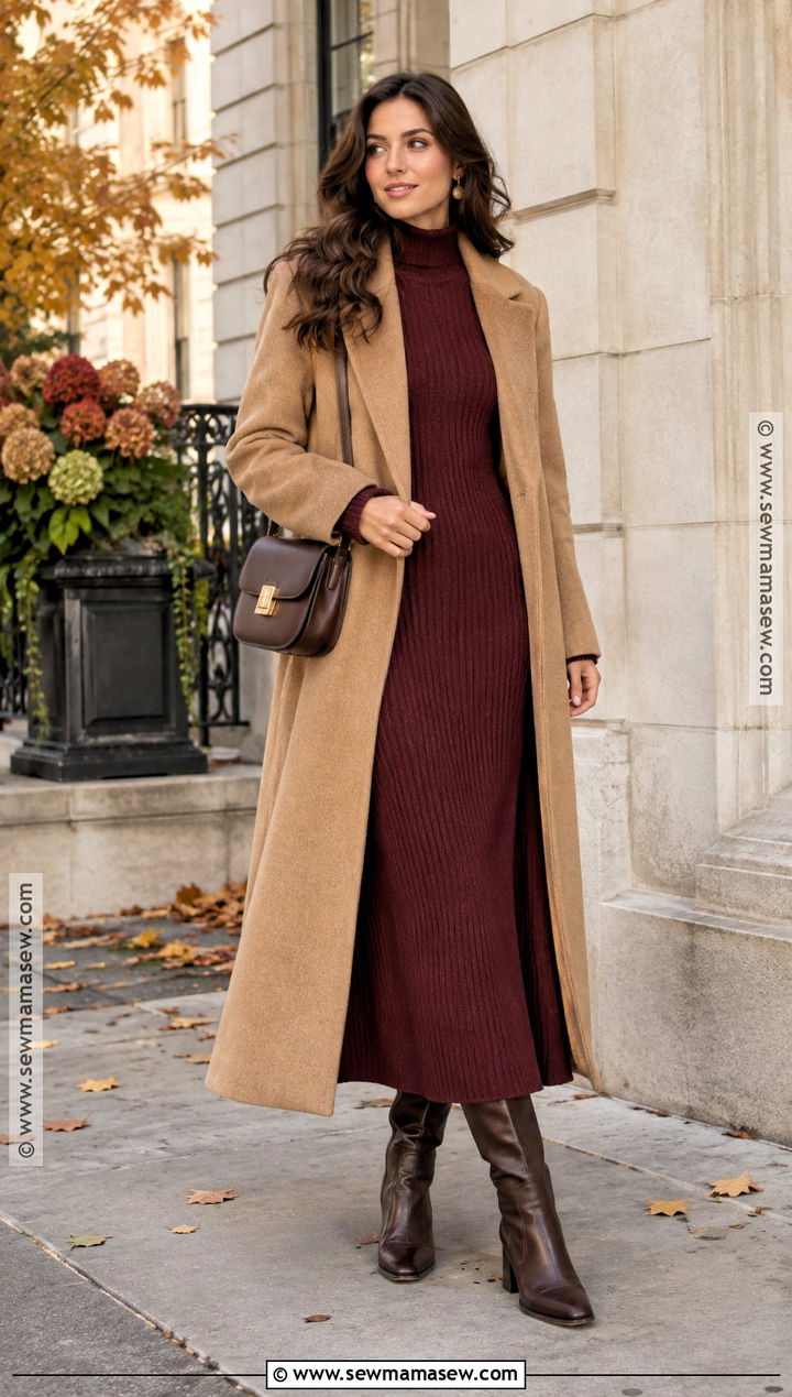 Modest Autumn Knit Maxi Dress And Boots Outfit - 20 autumn modest outfits