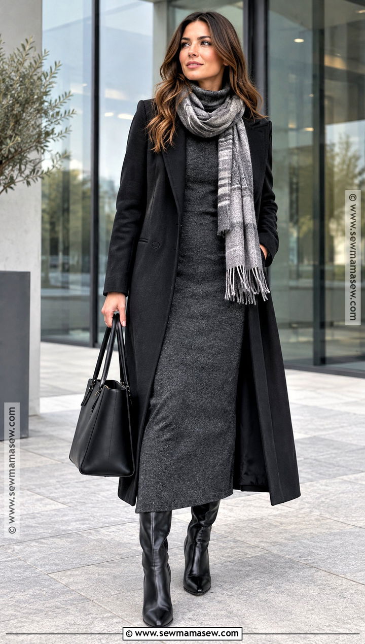 Modest Autumn Sweater Dress And Long Coat Outfit - 20 autumn modest outfits