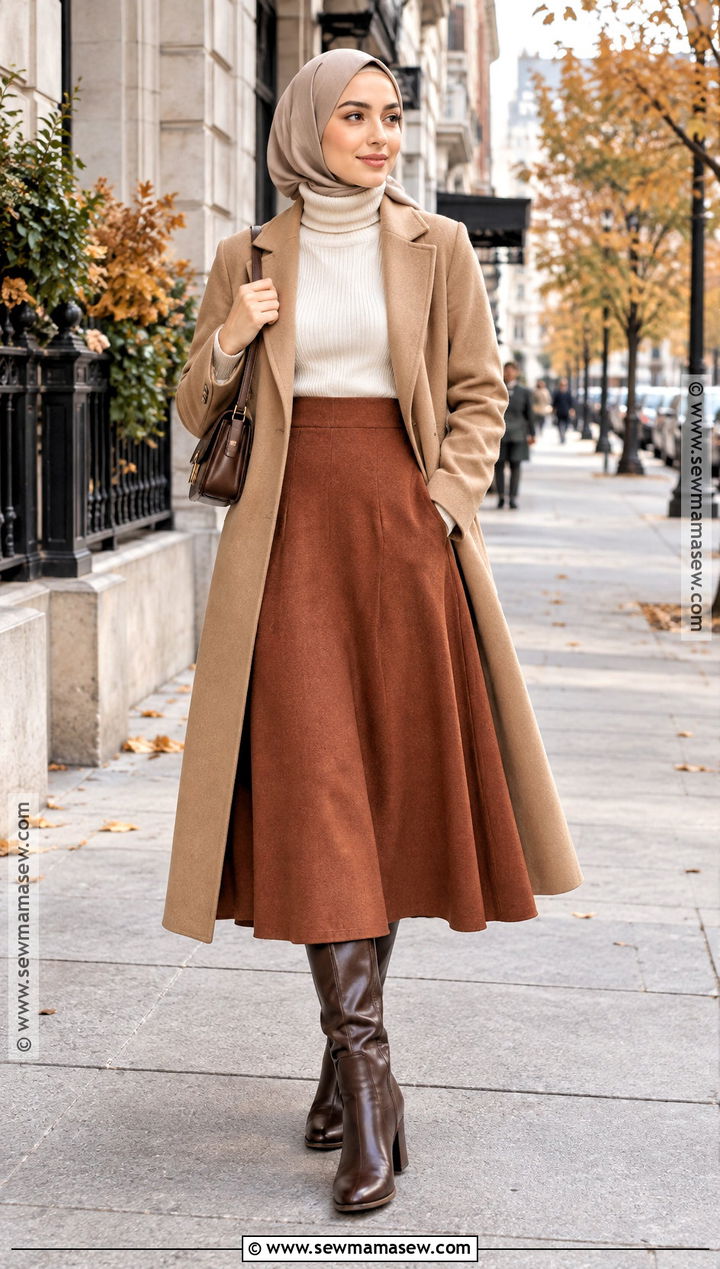 Modest Autumn Turtleneck And A Line Midi Skirt Outfit - 20 autumn modest outfits