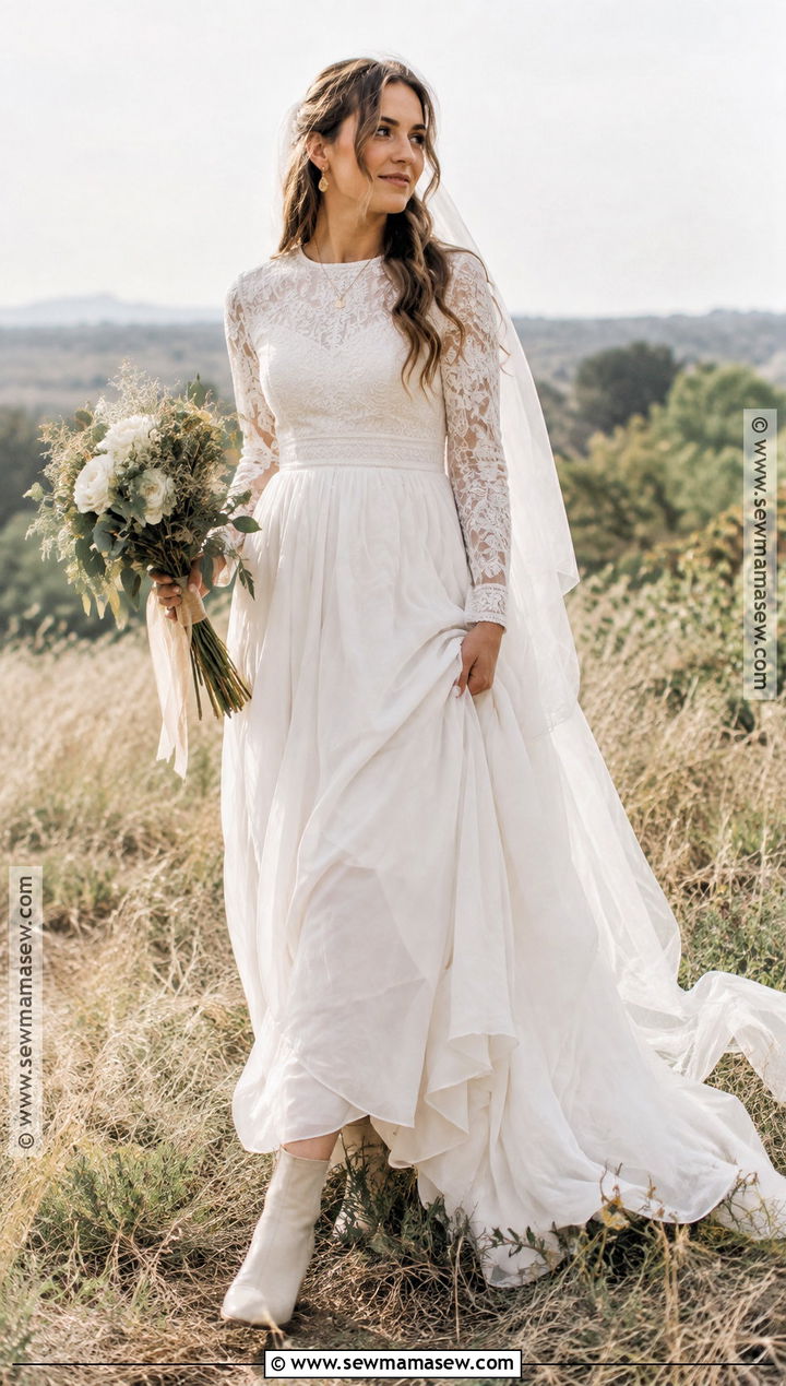 Modest Boho Wedding Dress With Sleeves - 15 Modest Fall Wedding Dresses