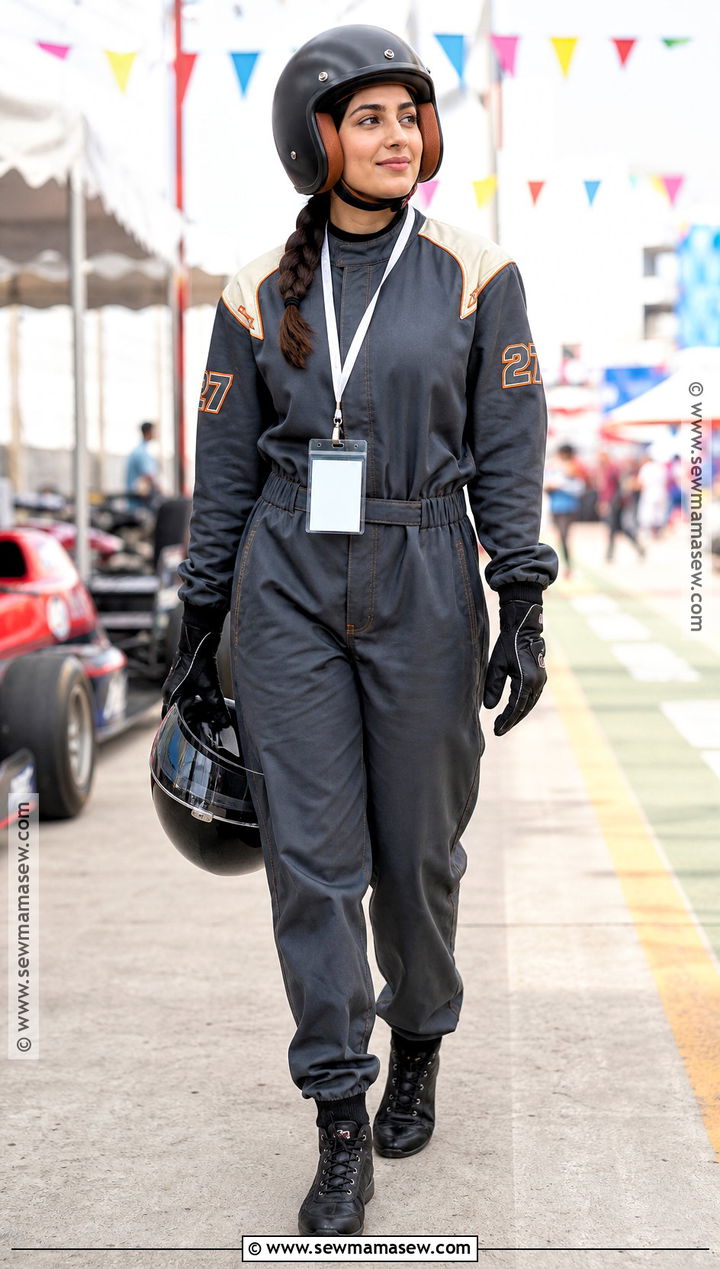 Modest F1 Driver Costume With Loose Jumpsuit - 30 F1 Driver Costume Ideas for Women