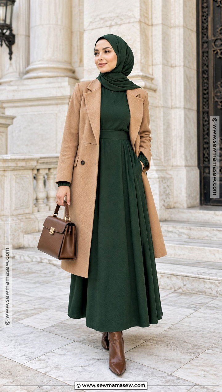 Modest Fall Camel Coat And Maxi Dress Hijab Outfit - 20 Modest Outfits Fall