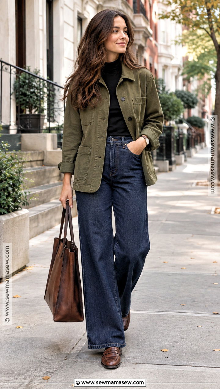 Modest Fall Chore Jacket And Wide Leg Jeans Outfit - 25 modest fall outfits