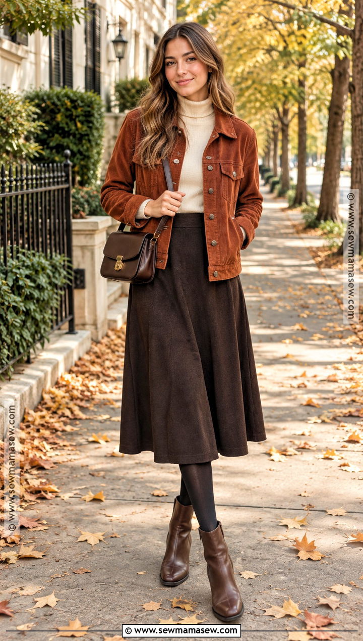Modest Fall Corduroy Jacket And A Line Midi Skirt Outfit - 20 Modest Outfits Fall