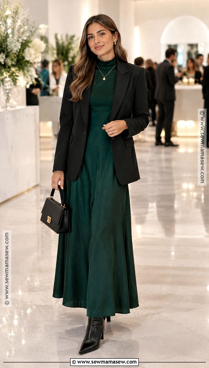 Modest Fall Outfit With Maxi Dress And Tailored Blazer - 20 Modest Fall Outfit Inspo Aesthetic Ideas