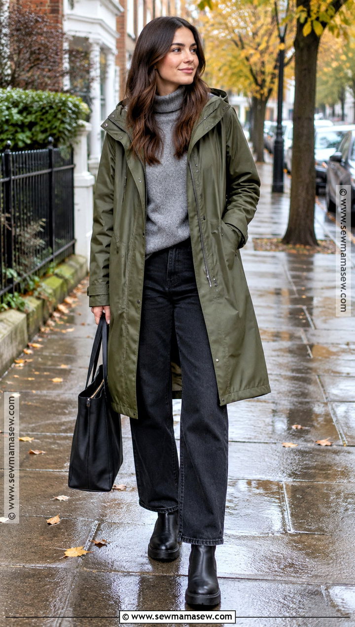 Modest Fall Raincoat And Loose Jeans Outfit - 25 modest fall outfits