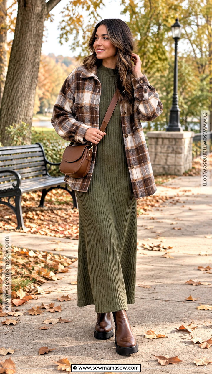 Modest Fall Shacket And Knit Maxi Dress Outfit - 25 modest fall outfits