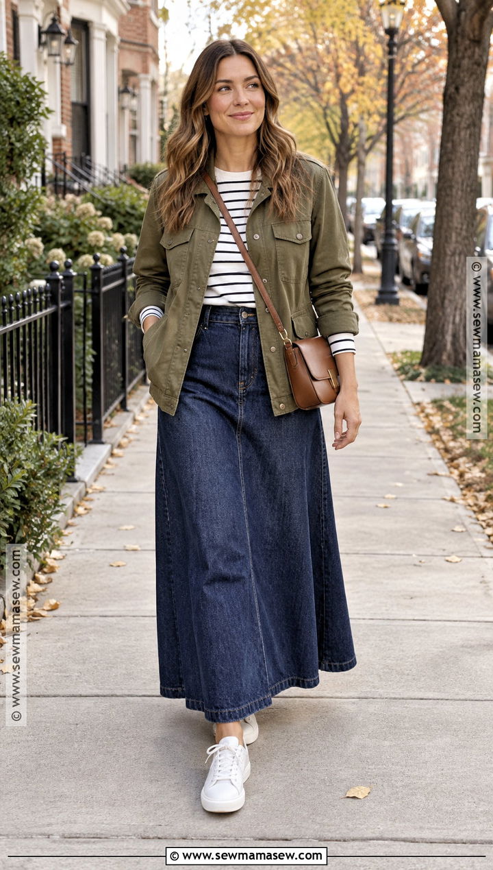 Modest Fall Utility Jacket And Denim Maxi Skirt Outfit - 25 modest fall outfits