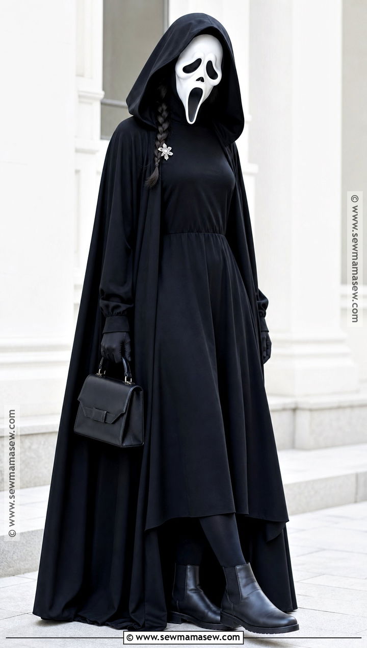 Modest Ghost Face Costume With Black Abaya Style Dress - 45 ghost face costume ideas for women