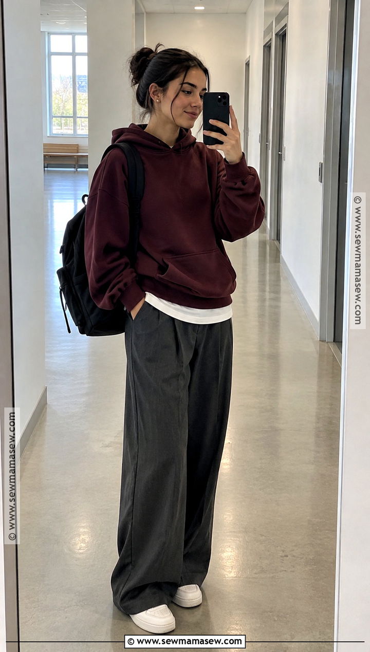 Modest Hoodie And Pleated Trousers Outfit - 20 Back To School Modest Outfits