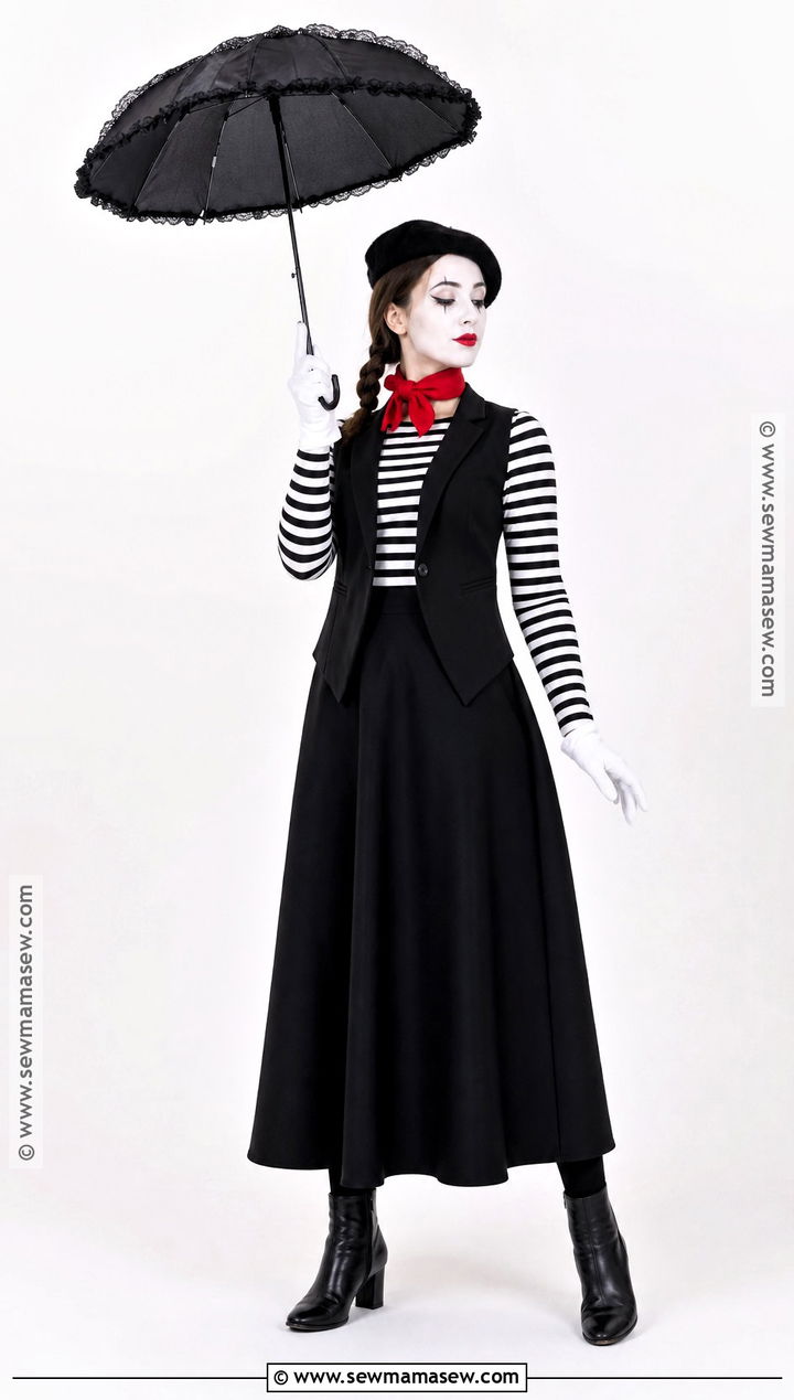 Modest Mime Costume With Long Black Skirt - 30 Mime Costume Ideas for Women