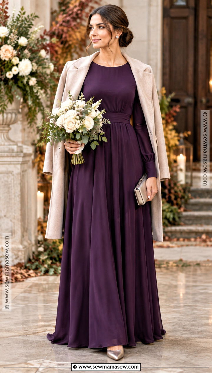Modest Purple Long Sleeve Bridesmaid Dress - 15 Fall Purple Bridesmaid Dresses