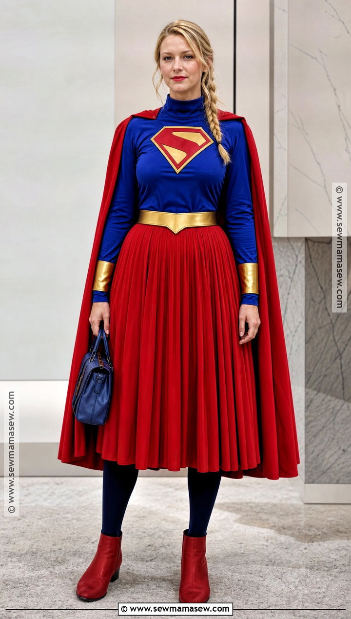 Modest Supergirl Costume With Midi Skirt - 30 Super Girl Costume Ideas for Women
