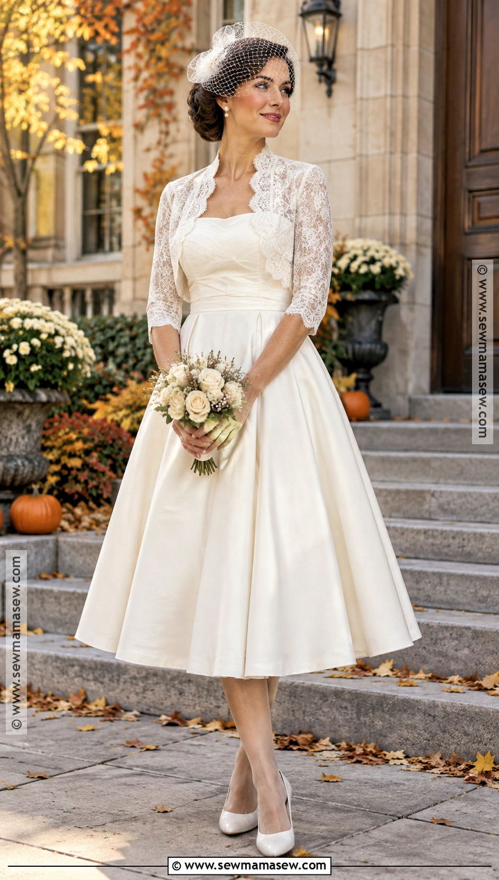 Modest Tea Length Wedding Dress With Jacket - 15 Modest Fall Wedding Dresses