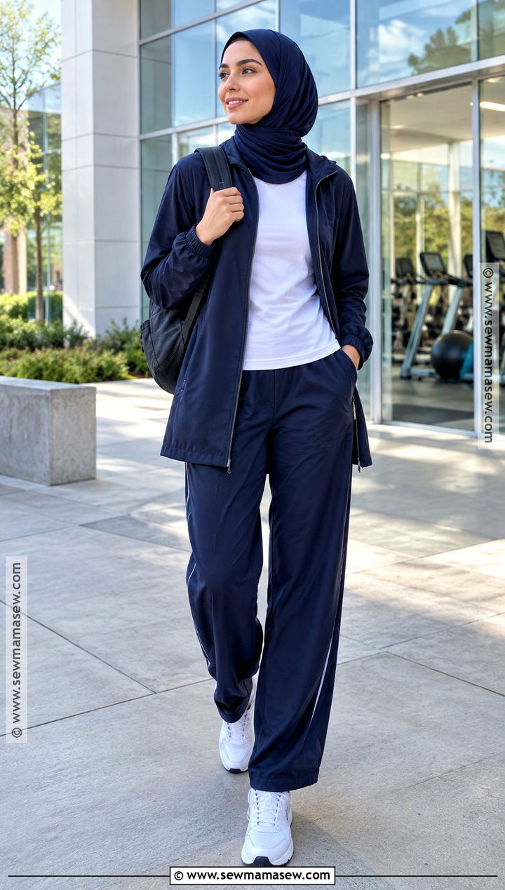 Modest Track Set Hijab Outfit With Sneakers - 20 back to school hijab outfits