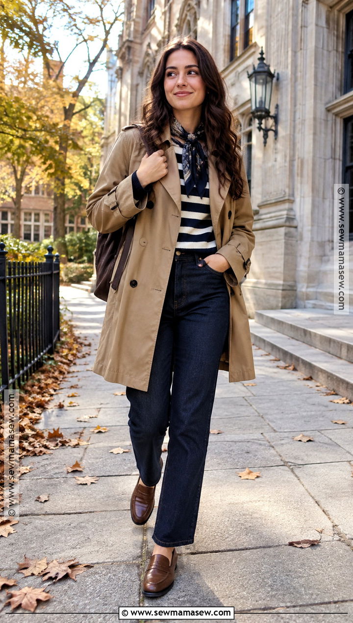 Modest Trench Coat And Dark Denim Outfit - 20 Back To School Modest Outfits