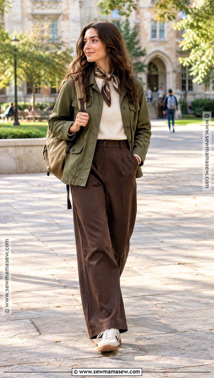 Modest Utility Jacket And Wide Leg Pants Outfit - 20 Back To School Modest Outfits