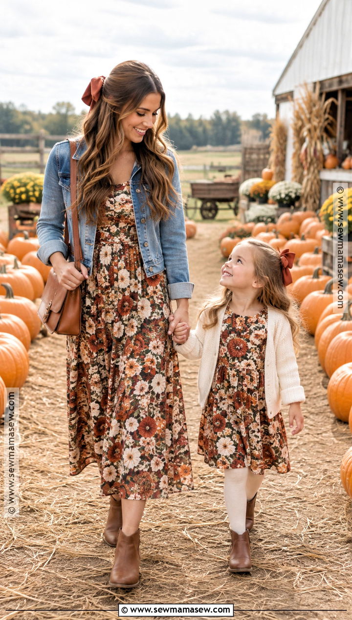 Mom And Daughter Floral Dress Pumpkin Patch Matching Outfits - 20 pumpkin patch matching outfits