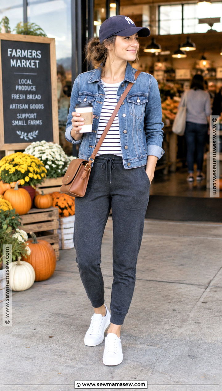 Mom Athleisure Joggers With Denim Jacket - 15 mom athleisure style fall ideas